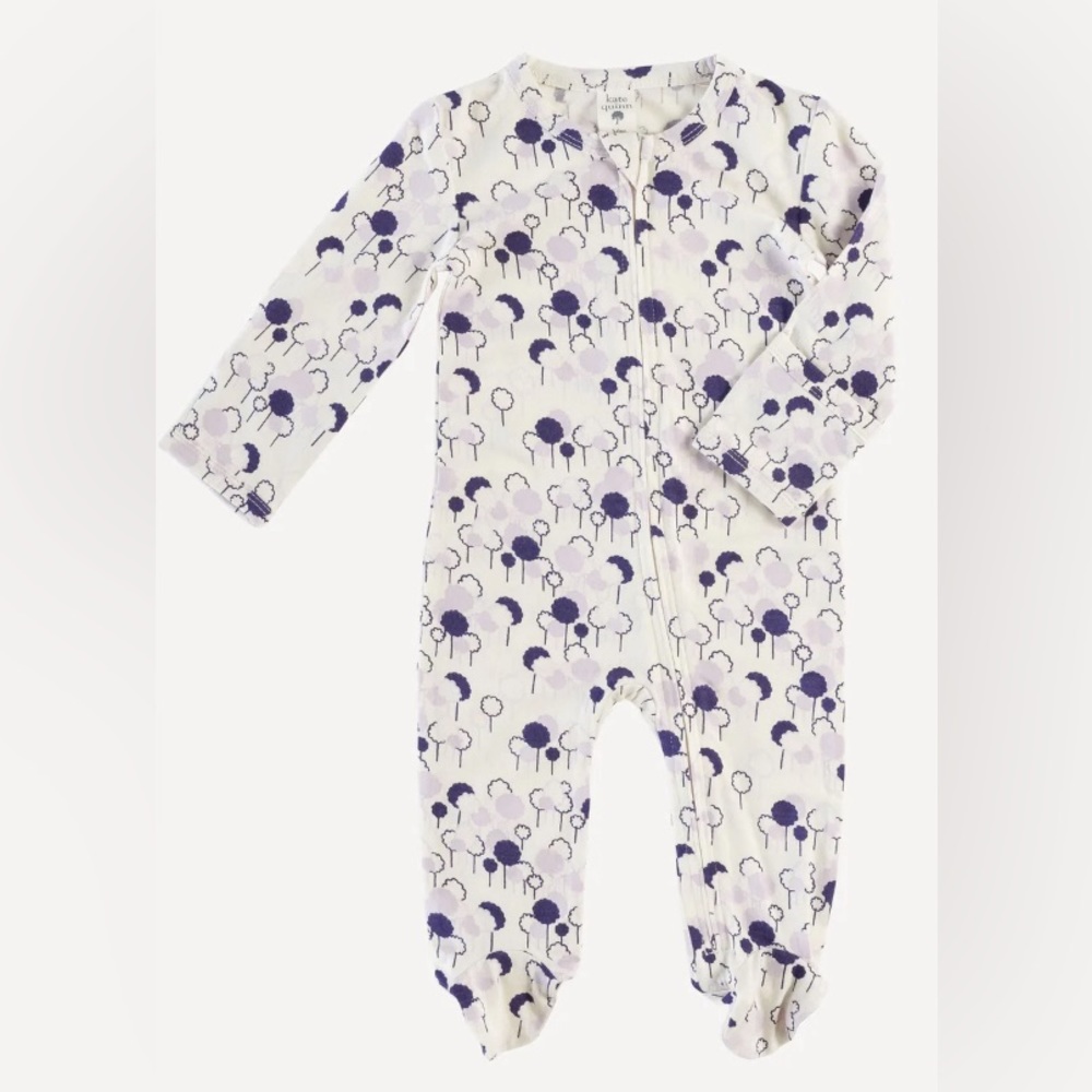 NWT Kate Quinn LONG SLEEVE ZIPPER FOOTIE | LITTLE PURPLE TREES |Size